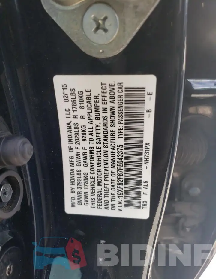 19XFB2F87FE043375 Photo# 13