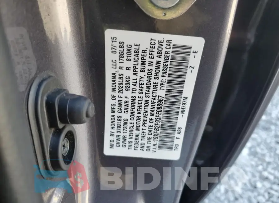 19XFB2F93FE088967 Photo# 12