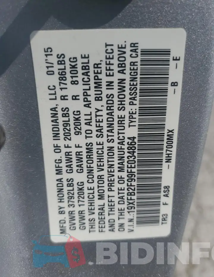 19XFB2F99FE034864 Photo# 12