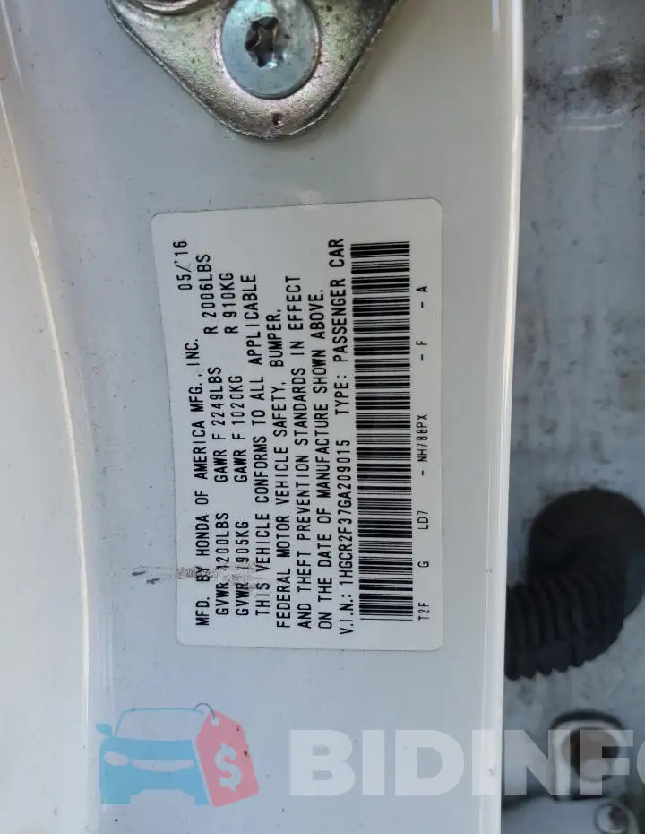 1HGCR2F37GA209015 Photo# 12