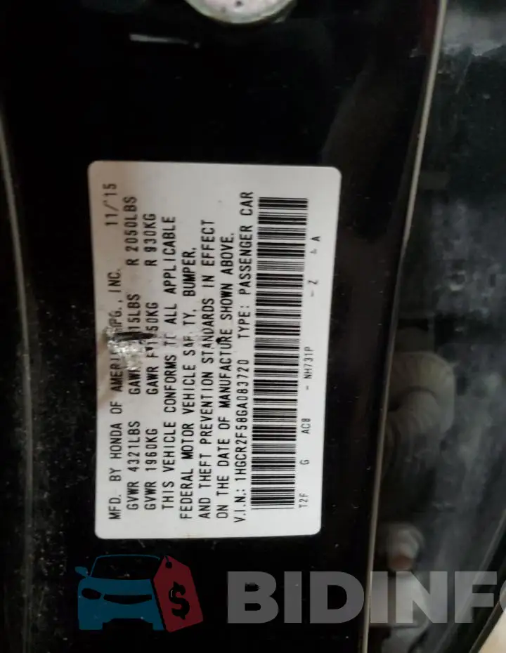 1HGCR2F58GA083720 Photo# 12
