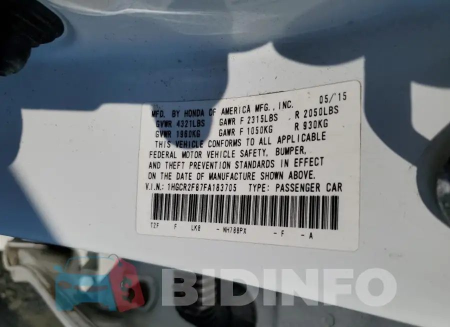 1HGCR2F87FA183705 Photo# 13