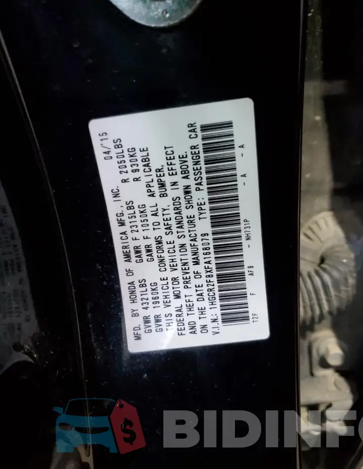 1HGCR2F8XFA168079 Photo# 12