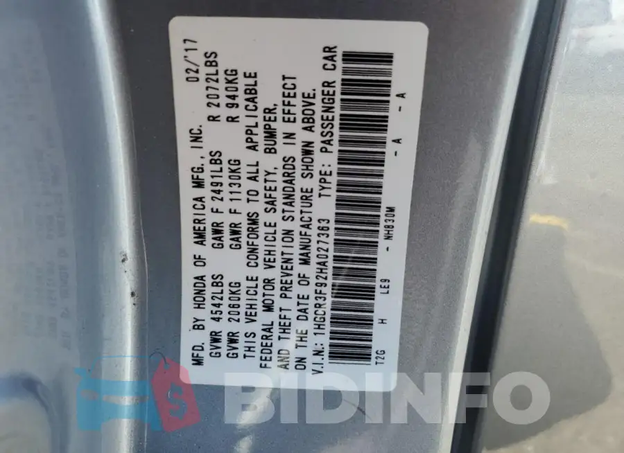 1HGCR3F92HA027363 Photo# 13