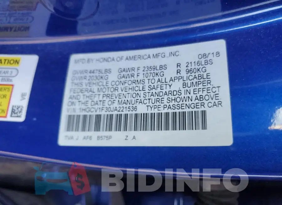 1HGCV1F30JA221536 Photo# 12