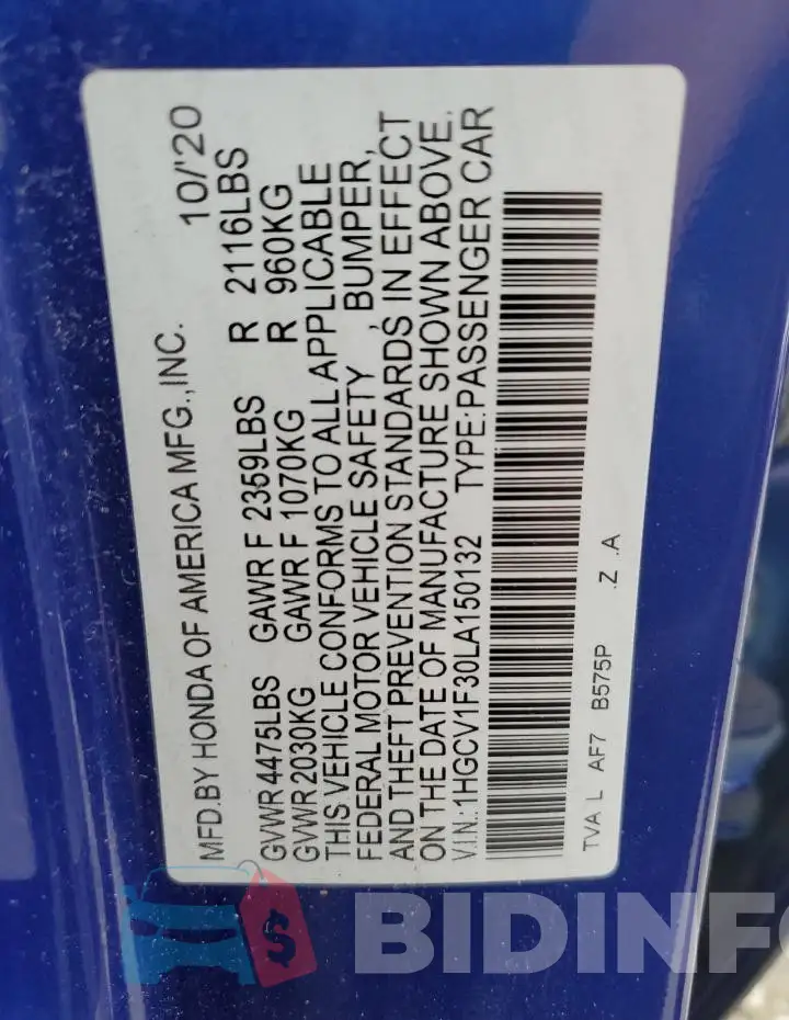 1HGCV1F30LA150132 Photo# 12