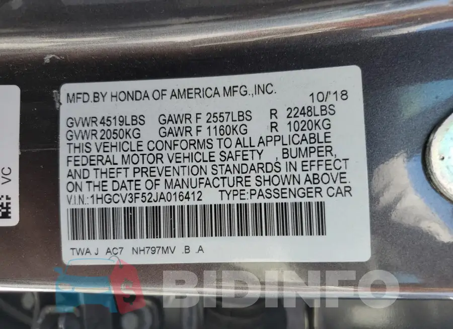 1HGCV3F52JA016412 Photo# 13