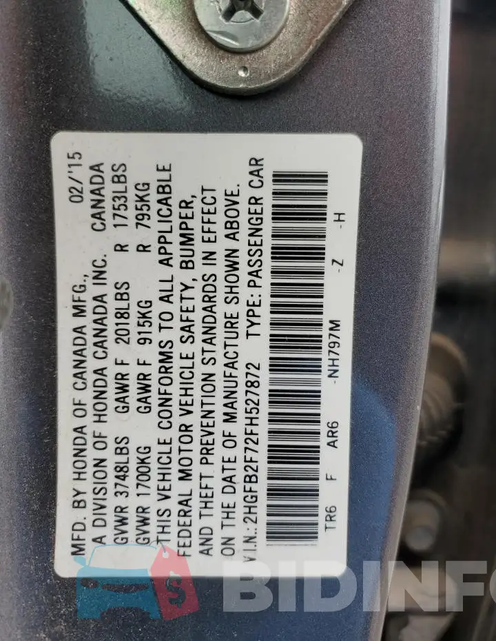 2HGFB2F72FH527872 Photo# 12