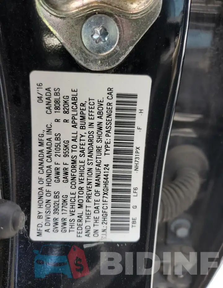 2HGFC1F7XGH644124 Photo# 12