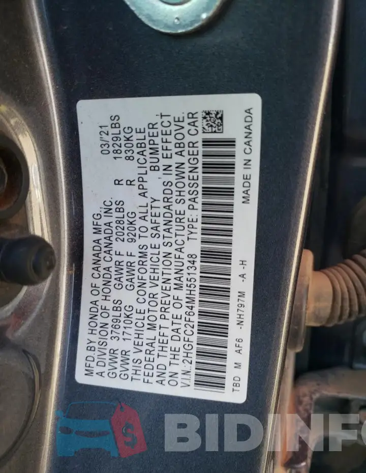 2HGFC2F64MH551348 Photo# 12