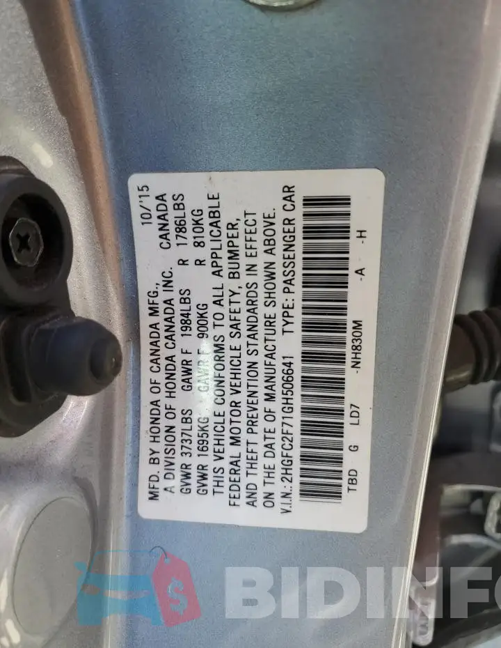 2HGFC2F71GH506641 Photo# 13