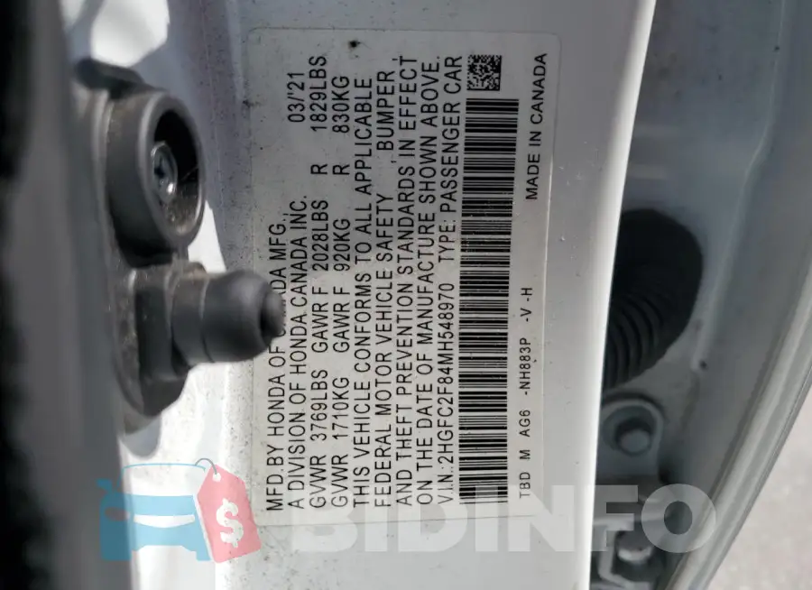 2HGFC2F84MH548970 Photo# 12