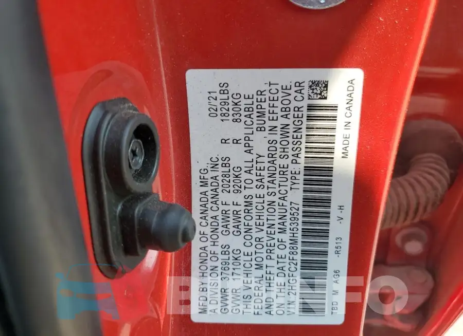 2HGFC2F88MH539527 Photo# 12