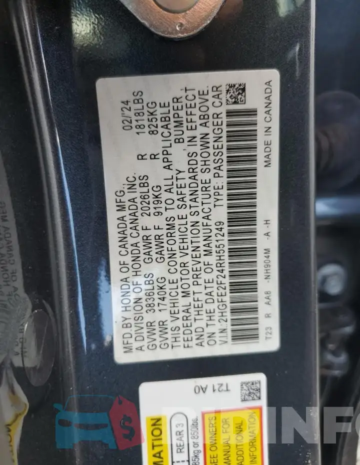 2HGFE2F24RH551249 Photo# 13