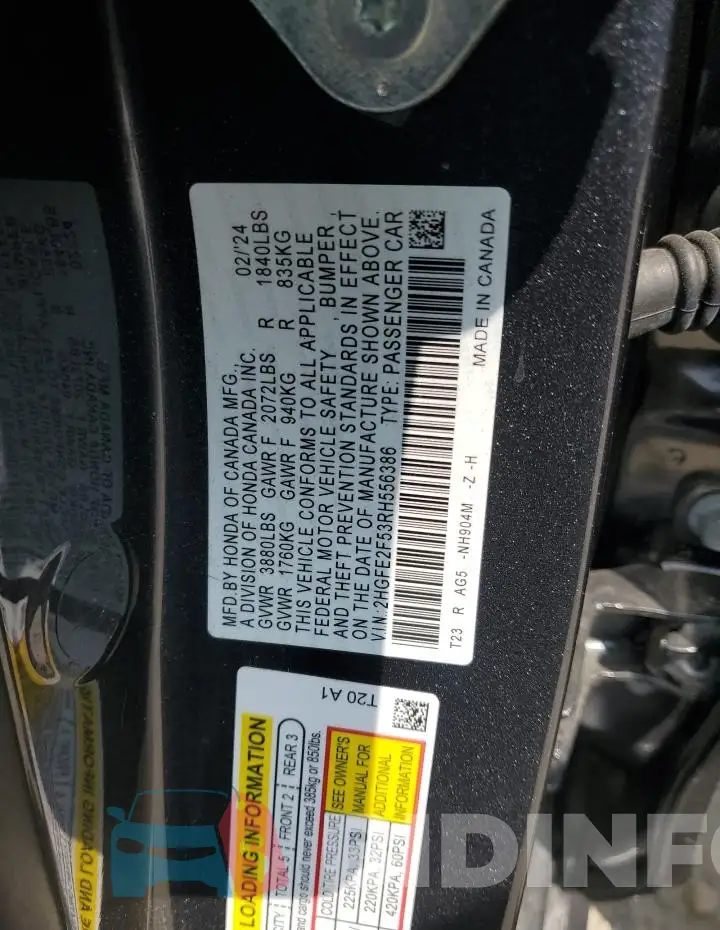 2HGFE2F53RH556386 Photo# 12