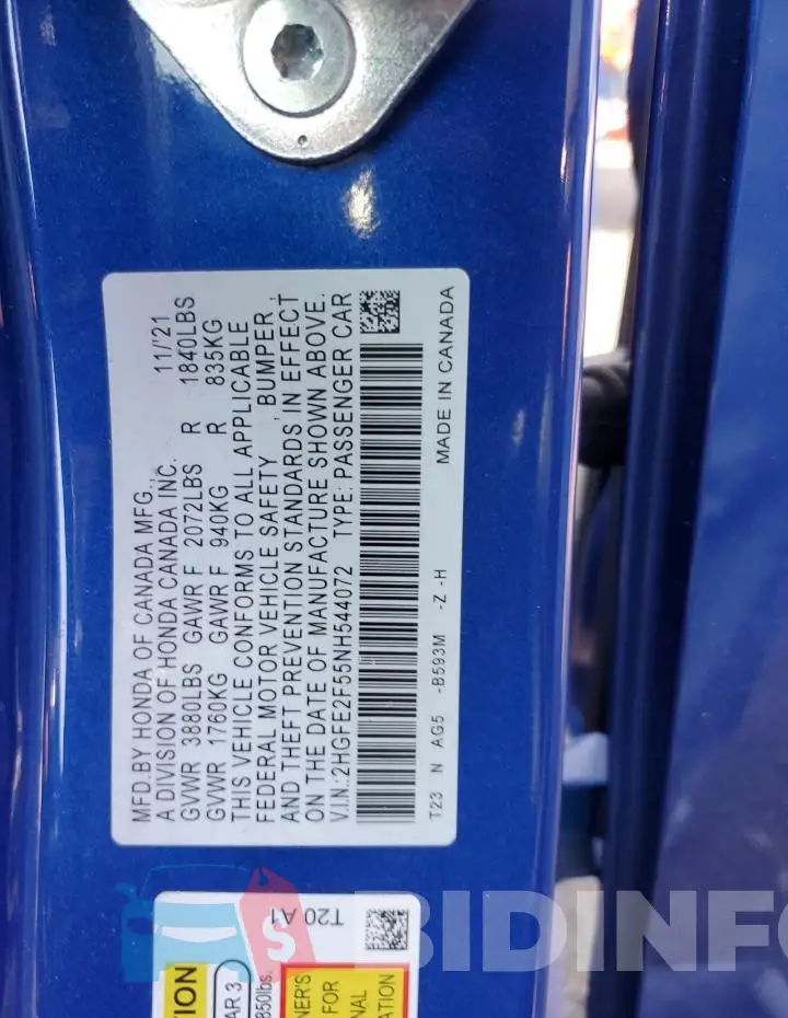2HGFE2F55NH544072 Photo# 12