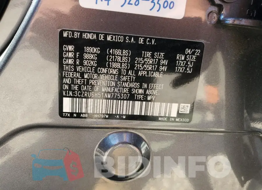 3CZRU6H51NM775307 Photo# 13