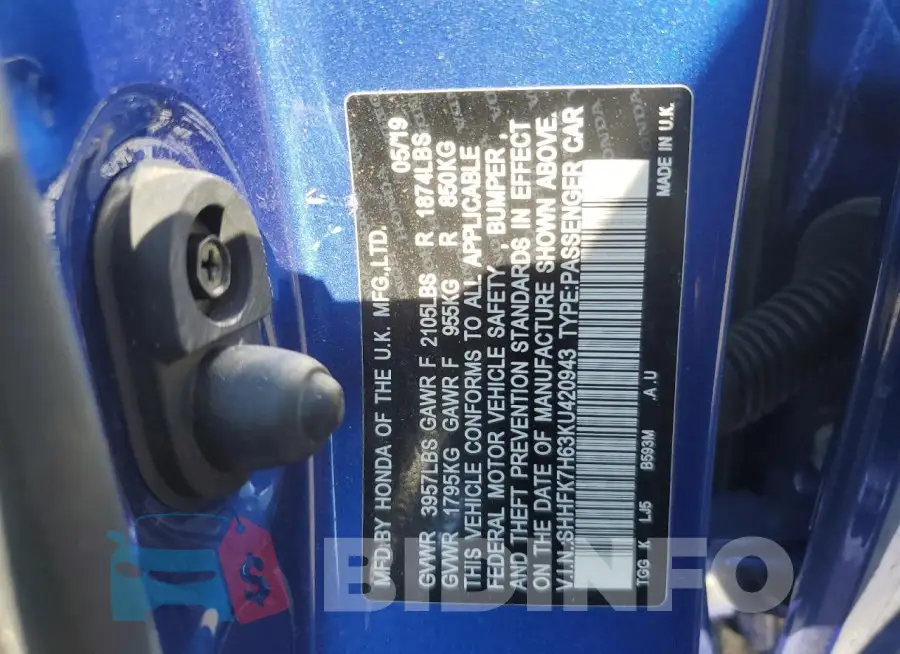 SHHFK7H63KU420943 Photo# 12