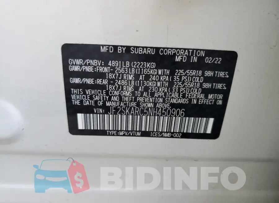 JF2SKARC5NH450906 Photo# 14