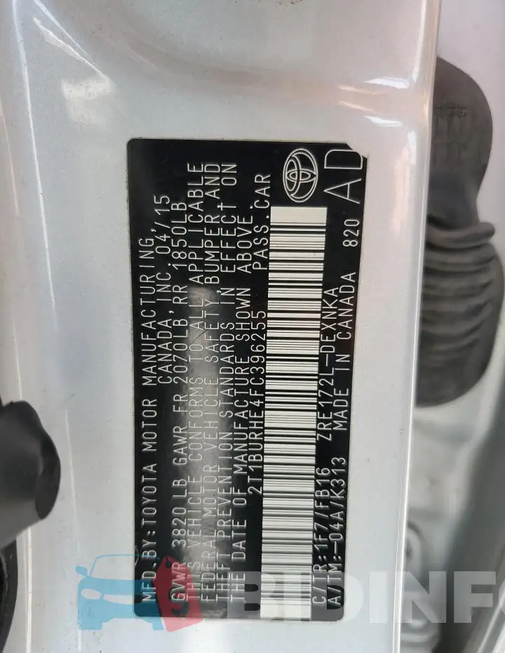 2T1BURHE4FC396255 Photo# 12