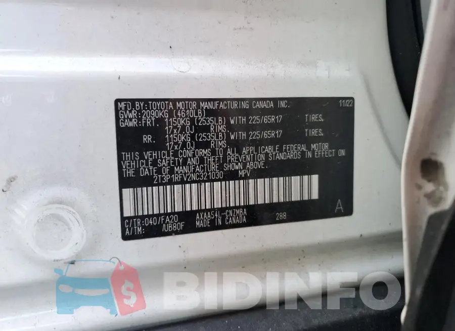 2T3P1RFV2NC321030 Photo# 13