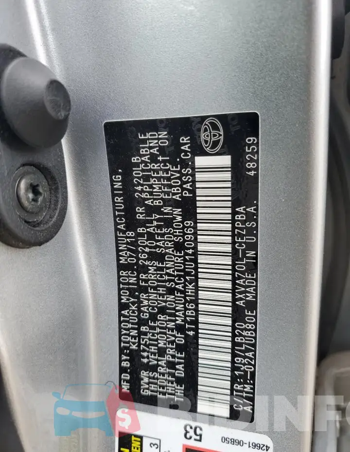 4T1B61HK1JU140969 Photo# 12