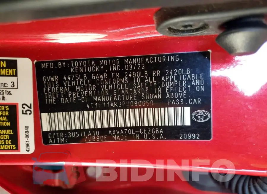 4T1F11AK3PU080650 Photo# 13