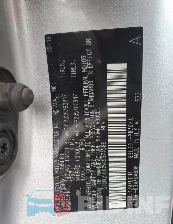 5TDYZ3DC5KS974586 Photo# 13