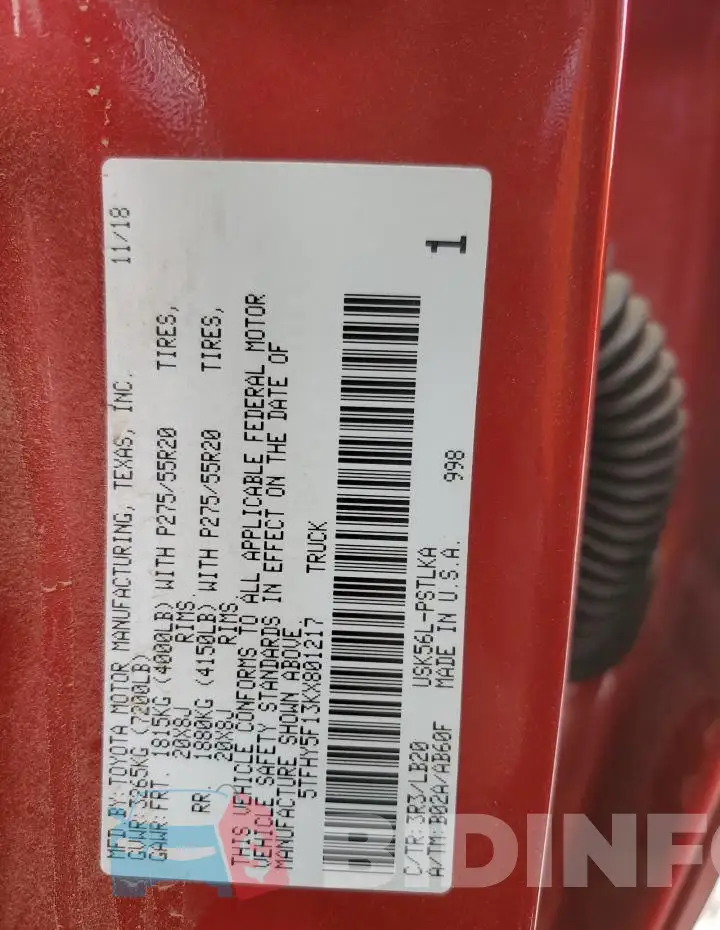 5TFHY5F13KX801217 Photo# 12