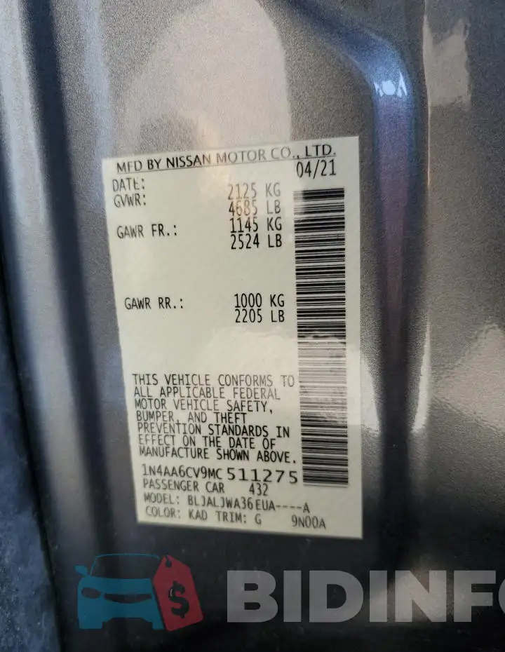 1N4AA6CV9MC511275 Photo# 12