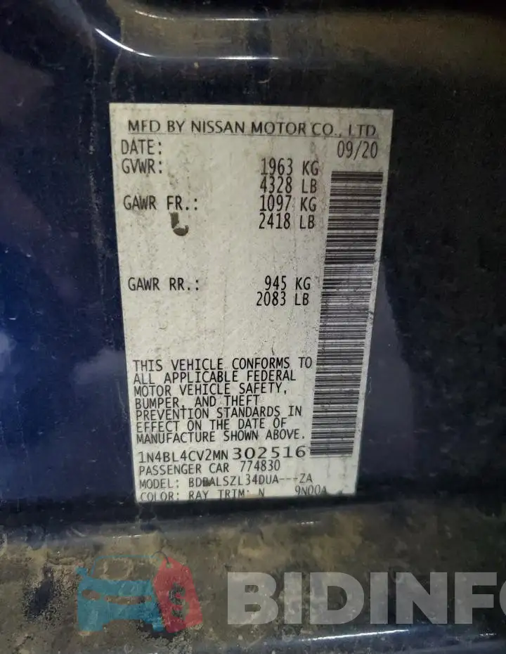 1N4BL4CV2MN302516 Photo# 12