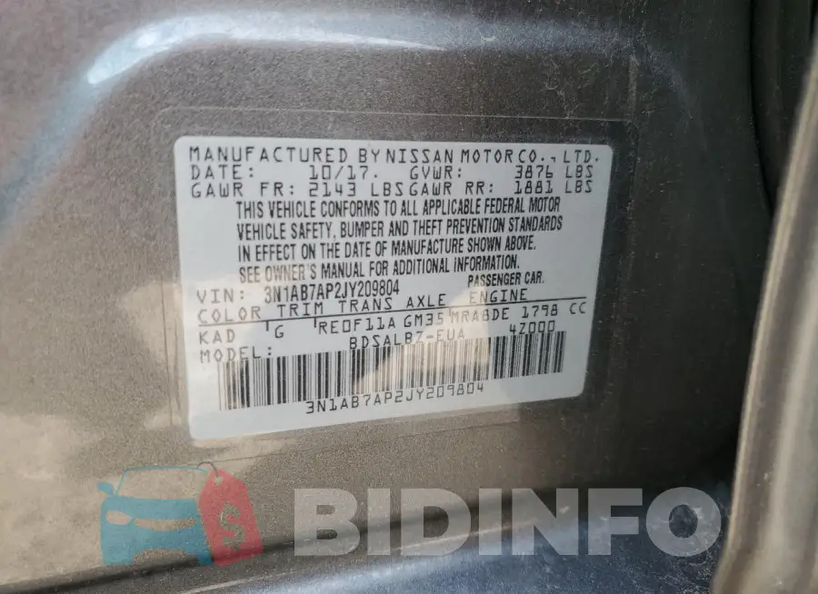 3N1AB7AP2JY209804 Photo# 13