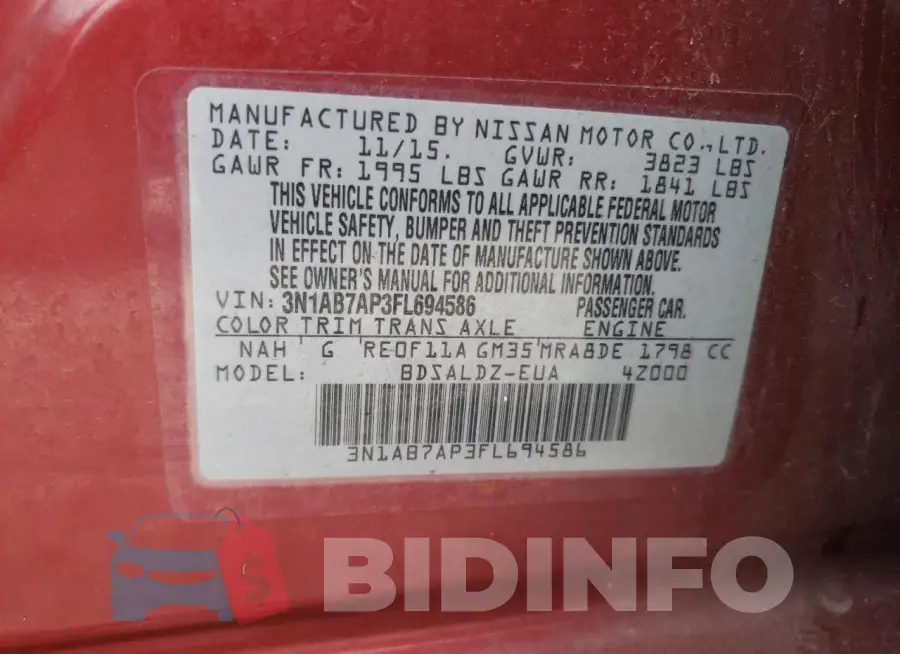 3N1AB7AP3FL694586 Photo# 12