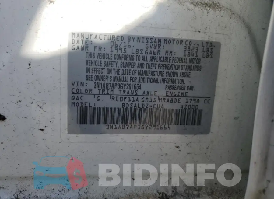 3N1AB7AP3GY291664 Photo# 12