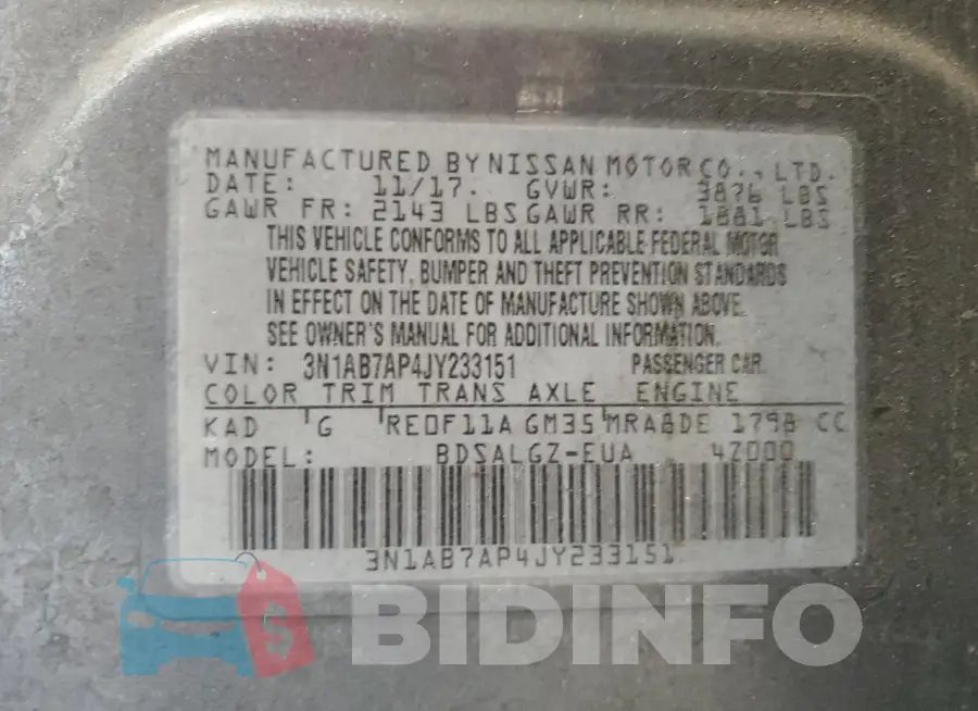 3N1AB7AP4JY233151 Photo# 12