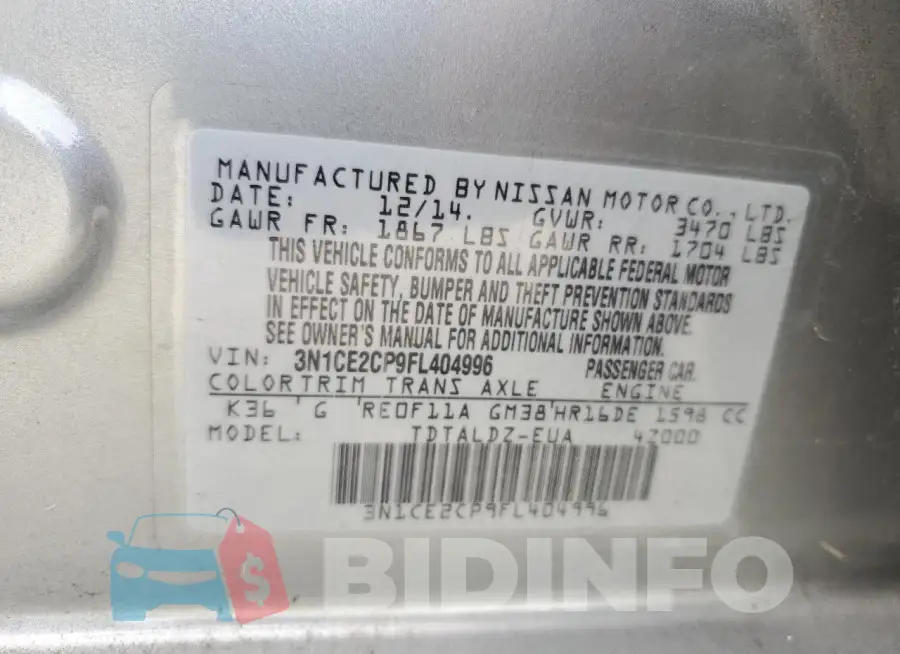 3N1CE2CP9FL404996 Photo# 12
