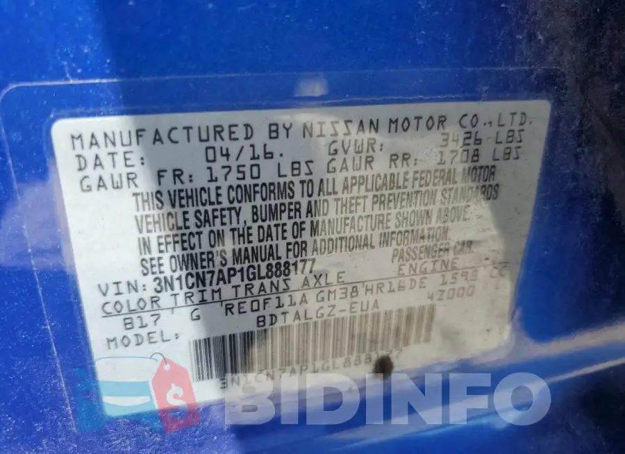 3N1CN7AP1GL888177 Photo# 13