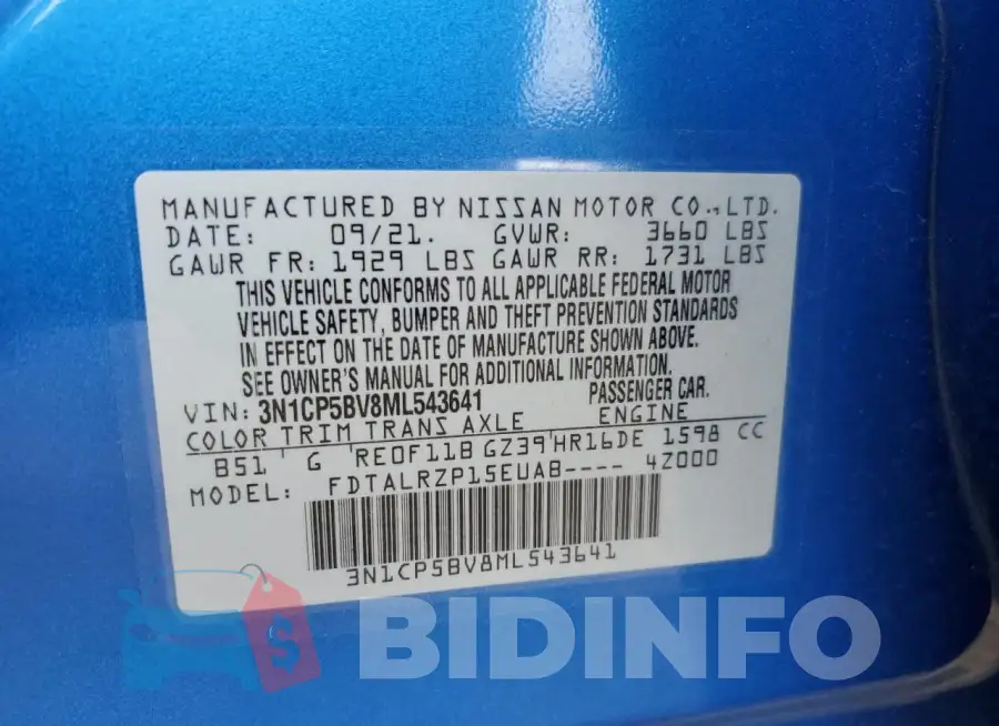 3N1CP5BV8ML543641 Photo# 13
