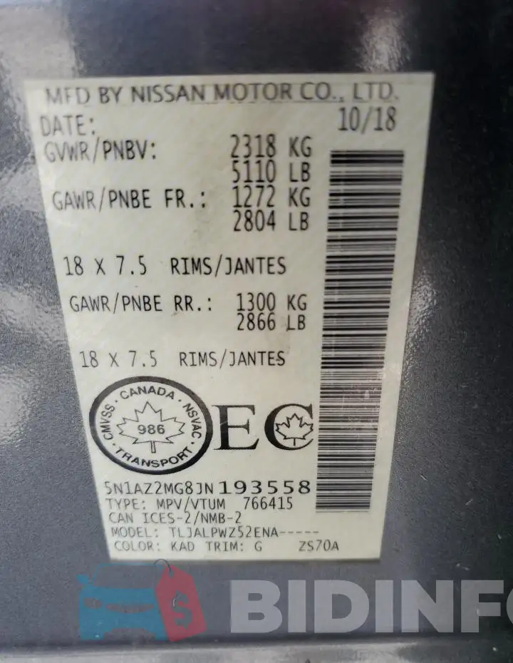 5N1AZ2MG8JN193558 Photo# 13