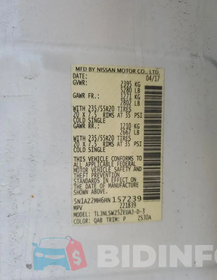 5N1AZ2MH6HN157239 Photo# 13