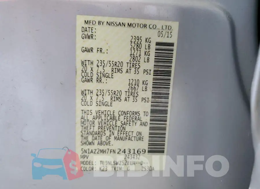 5N1AZ2MH7FN243169 Photo# 13
