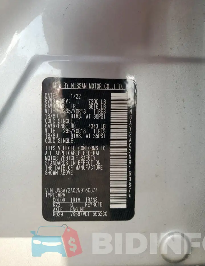 JN8AY2AC2N9160874 Photo# 13