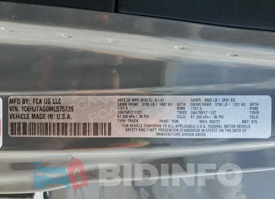 1C6HJTAG0ML575739 Photo# 12