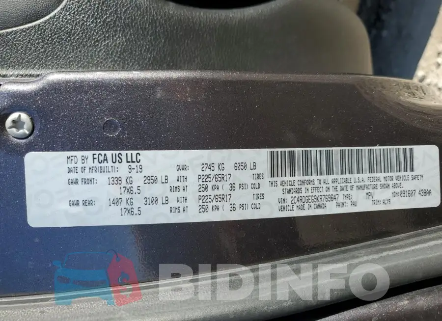 2C4RDGEG9KR769647 Photo# 13