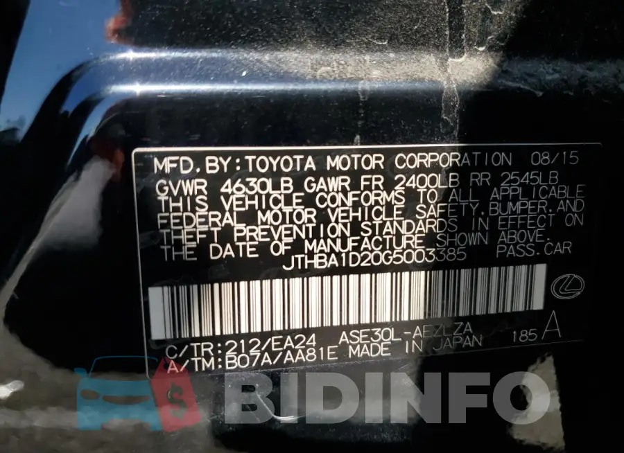 JTHBA1D20G5003385 Photo# 12