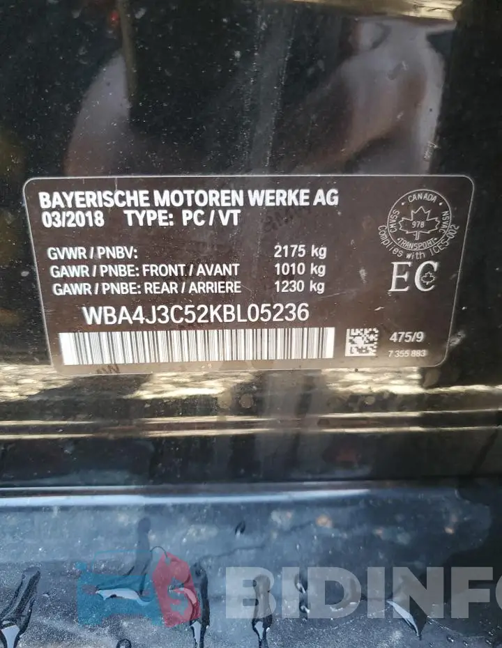 WBA4J3C52KBL05236 Photo# 12