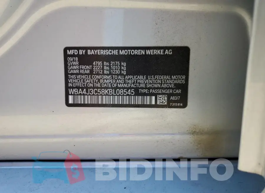 WBA4J3C58KBL08545 Photo# 12