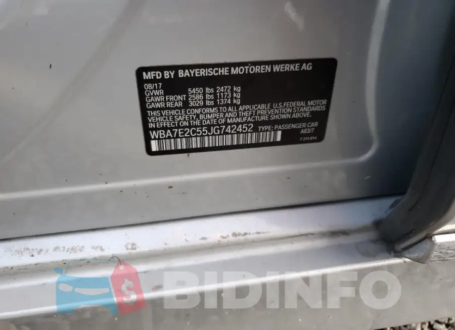 WBA7E2C55JG742452 Photo# 13