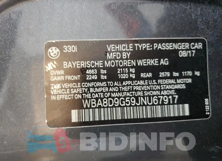 WBA8D9G59JNU67917 Photo# 12