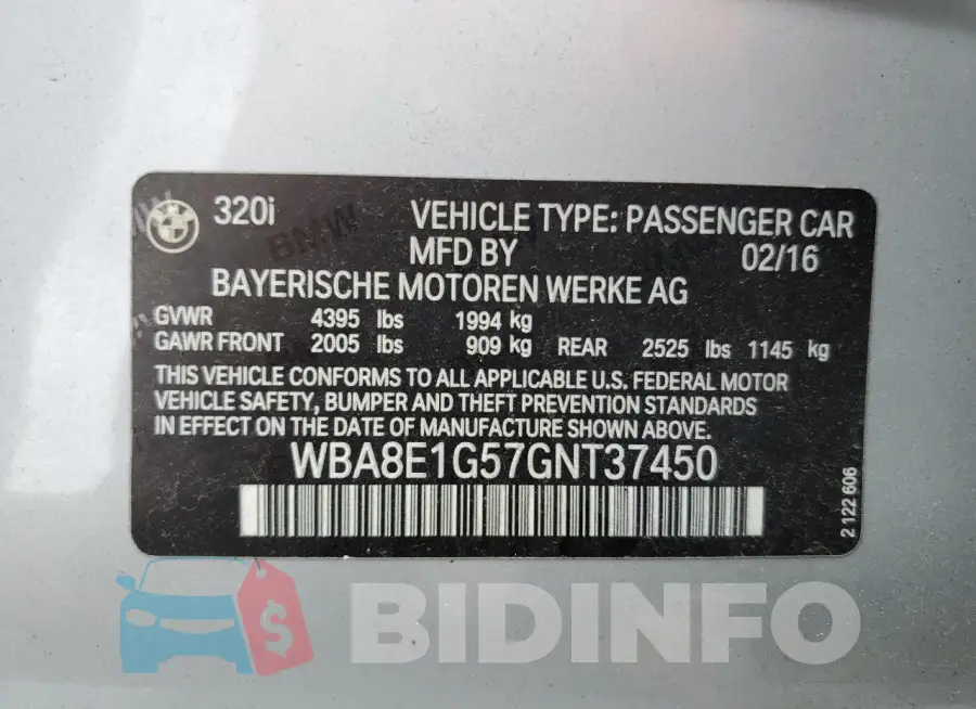 WBA8E1G57GNT37450 Photo# 12